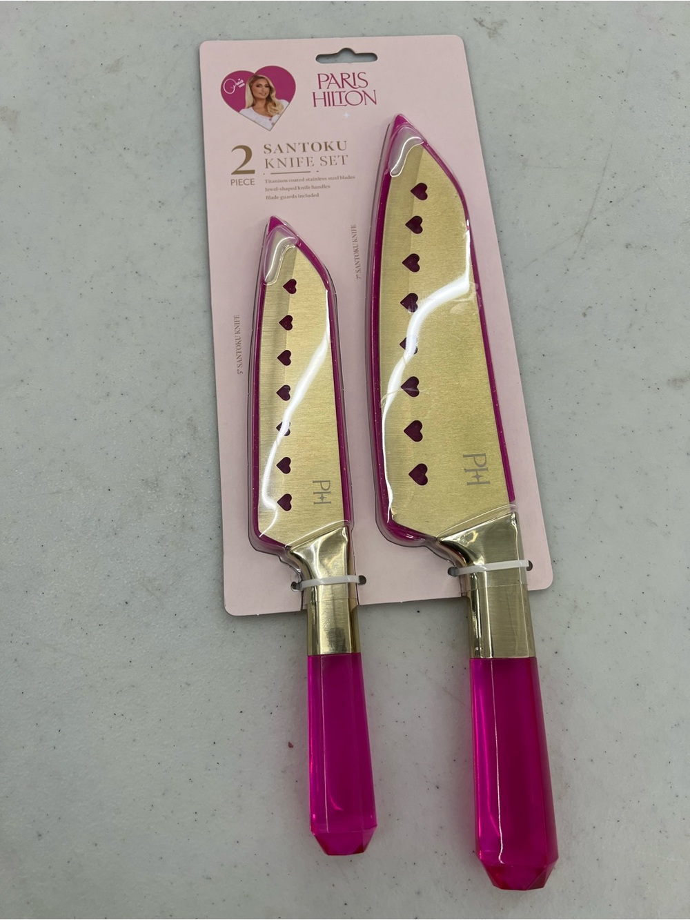 Paris Hilton Hot Pink Hearts Santoku 2pc Knife Set